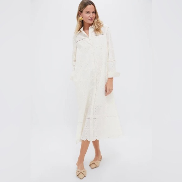 NWT Tuckernuck Pomander Place Ivory Eyelet Griffin Shirt Midi Dress Sz XS - Picture 1 of 14
